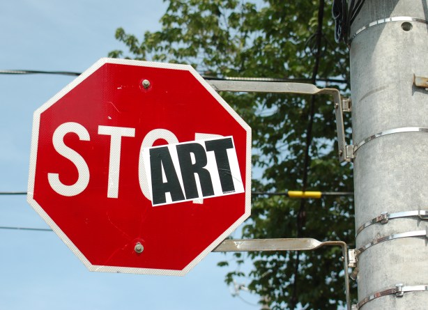 A stop sign that was altered to say start