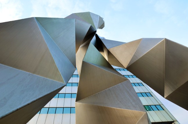 looking upwards towards the top of the , Triad sculpture