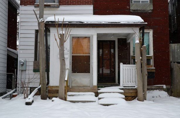 on gerrard st. east, snowy front yards