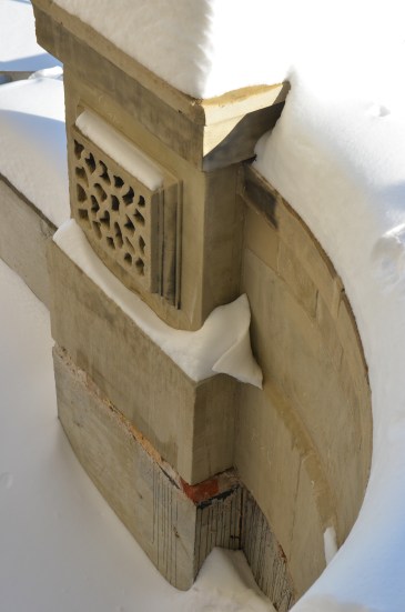 detail, curved stairway at the front of the old Don Jail