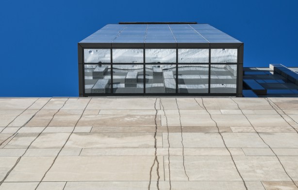 detail, Bridgepoint Hospital.  Taken from below, looking straight up to the reflective material above. 