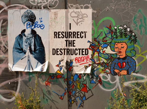 I resurrect the destructed poster with a few tags added accompanied by a girl with a broken heart.  