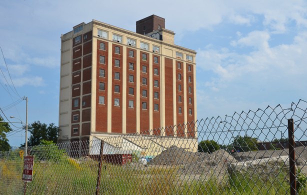 The ten storey Tower Automotive bulding. In the foreground is the land left vacant after the demolition of the sheet casting machining buildings in 2010.