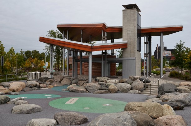 a metal and wood structure