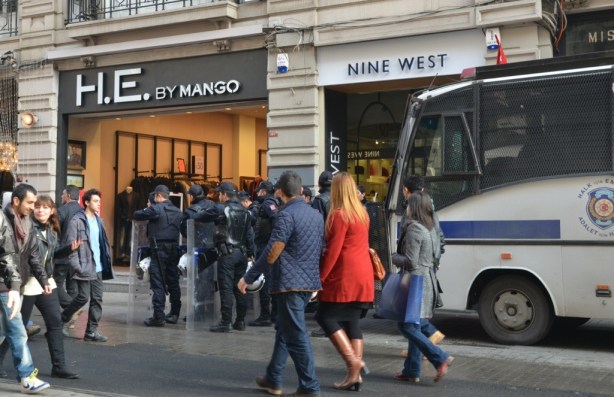 police in riot assembling on one of the side streets in Istanbul close to Taksim Square