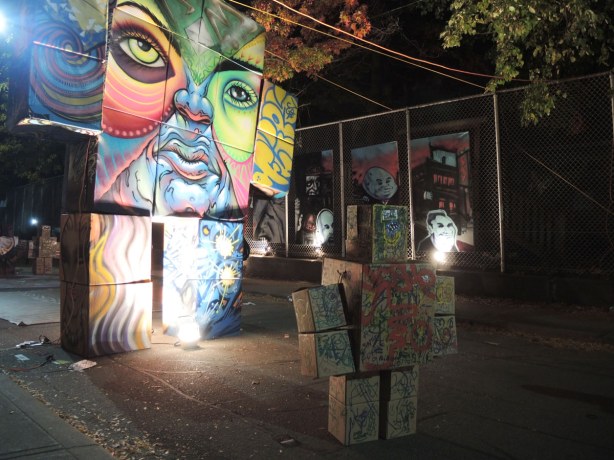 cardboard box robots in the alley, manifesto for nuit blanche