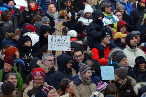 Crowd at a rally in the winter