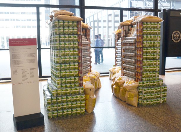 in the trenches, a sculpture made of cans on display as part of a competition