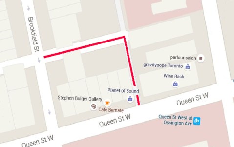 map of Queen West at Ossington showing the northwest quadrant 