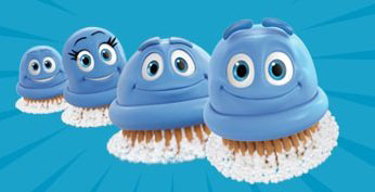 A picture of blue scrubbing bubbles from TV ad 