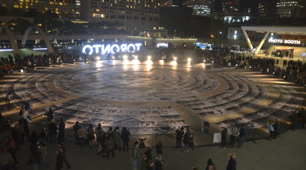 view of the Inside Out Project at Nathan Phillips Square on Nuit Blanche 2015