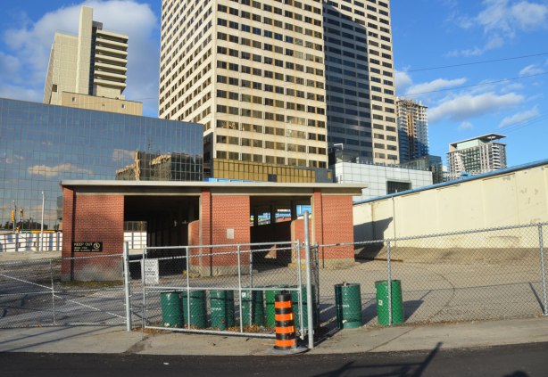 abandoned part of Eglinton subway station, behind chain link fence
