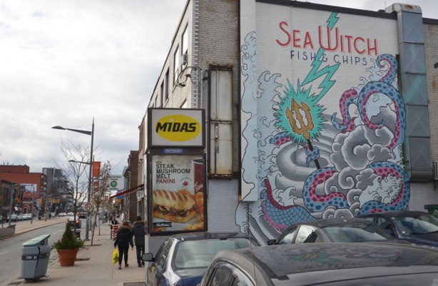 mural for Sea Witch FIsh and Chips restaurant, a large sea serpent 