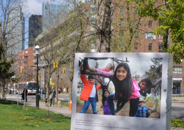 A photo from the CONTACT photography festival, installation called 'Residents of The Esplanade' - story of Mysha from Pakistan