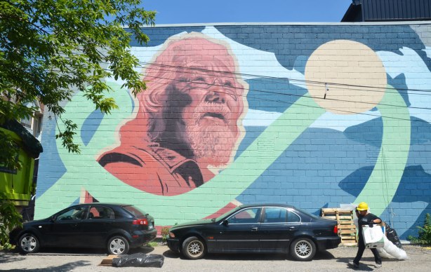 a large mural with the centerpiece being a portrait of David Suzuki 