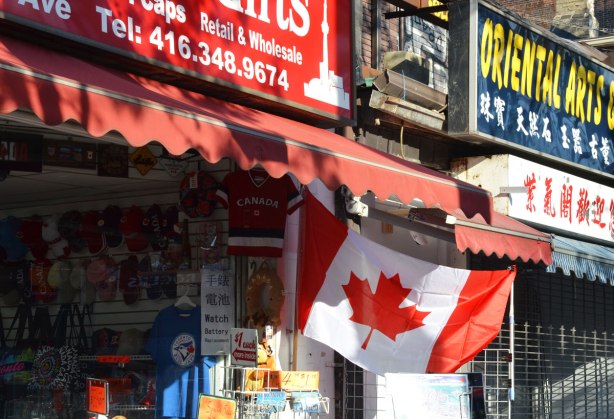 Canadian flag, store in Chinatown