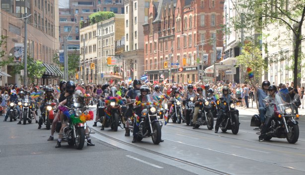 many motorcycles as part of Dykes March, downtown Toronto 