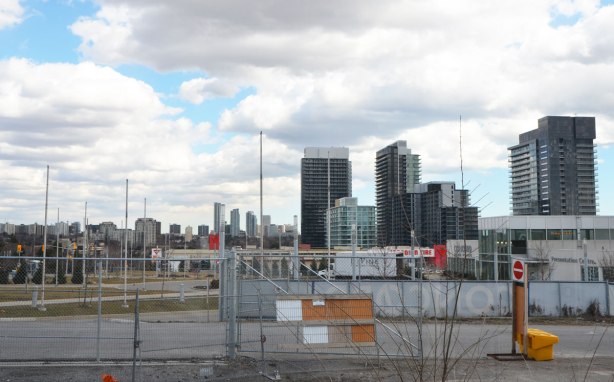 looking west from Bessarion subway station towards Leslie Street and beyond, 
