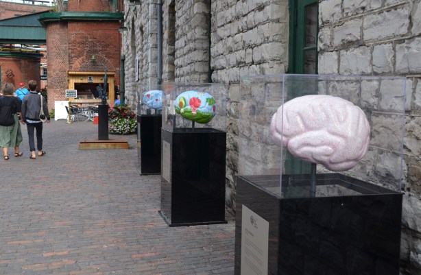 brain sculptures as part of the Baycret Foundation's Brain Project on display outside at the Distillery District 