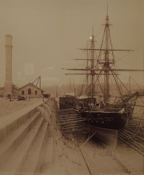 vintage photo, 1887 ship being built, wood, in Victoria B.C. 
