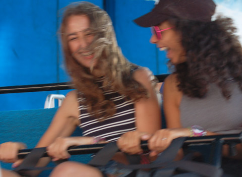 two young women on a ride at the ex