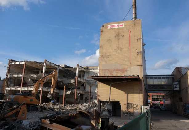 part of Honest Eds is still standing and part is demolished 