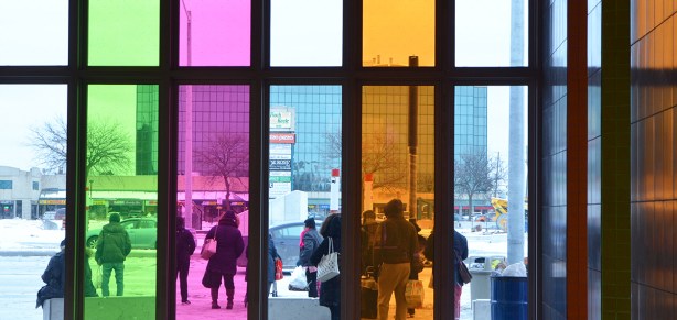 coloured glass at Finch West station