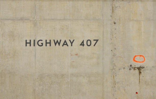 concrete wall of the subway, with words highway 407 on the wall, at the new Highway 407 subway station TTC
