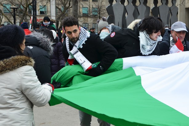protest at Trumps decision to recognize Jerusalem as capital of Israel, University Ave. 