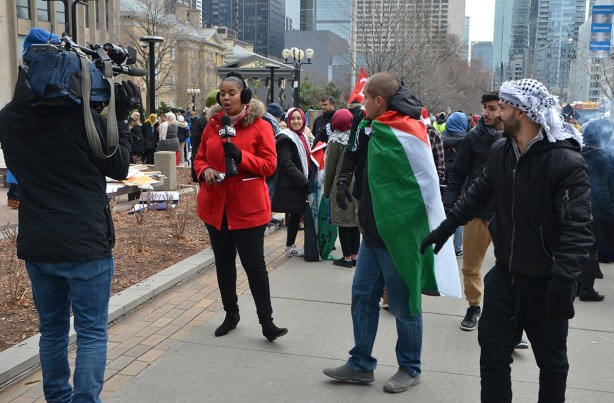 protest at Trumps decision to recognize Jerusalem as capital of Israel, University Ave. 