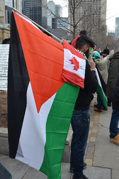 protest at Trumps decision to recognize Jerusalem as capital of Israel, University Ave. 