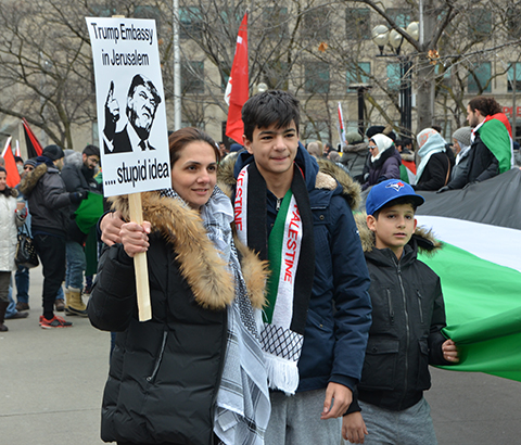 protest at Trumps decision to recognize Jerusalem as capital of Israel, University Ave. 