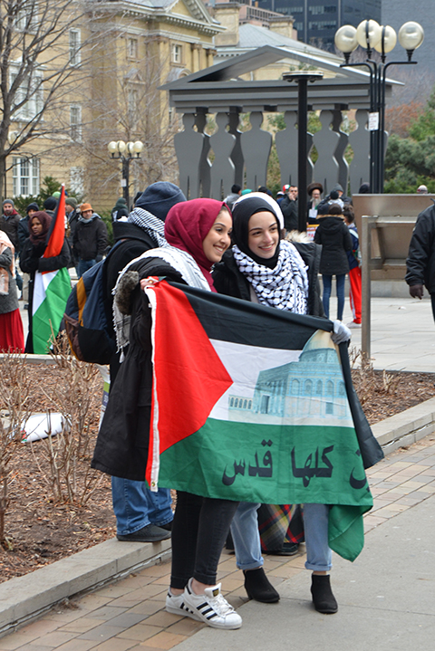 protest at Trumps decision to recognize Jerusalem as capital of Israel, University Ave. 