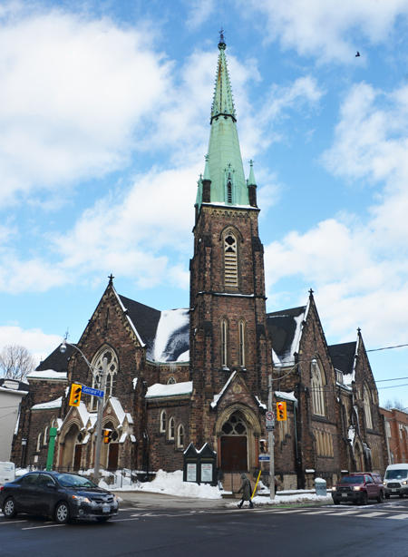 Jarvis Street Baptist Church, from diagonally across the intersection 