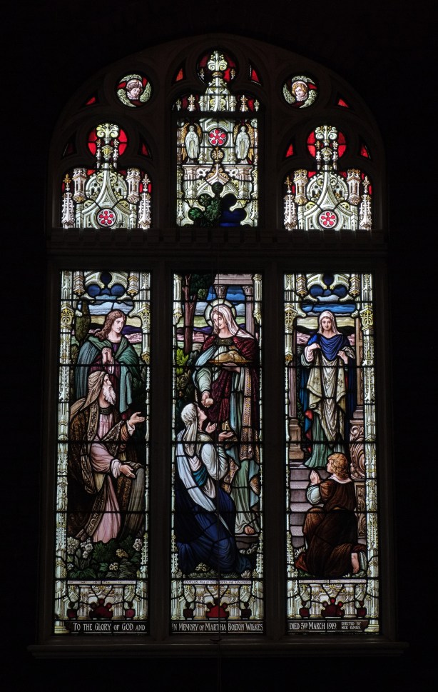 three panel stained glass window at St. Simons church 