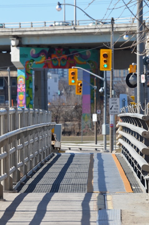 bridge with traffic lights in the background. 