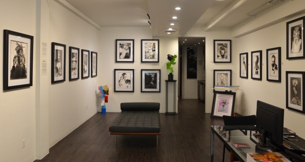 interior shot, Liss Gallery, frames black and white portraits on the walls 