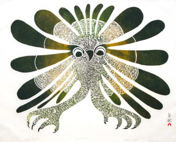 a picture of an Inuit artwork, Happy Little Owl, stonecut on paper, 1969, by Kenojuak Ashevak