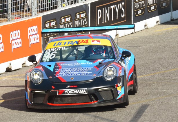 porsche race car on Honda Indy track in Toronto