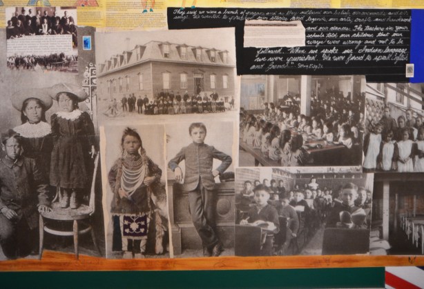 collection of old black and white photos of First Nations kids in schools