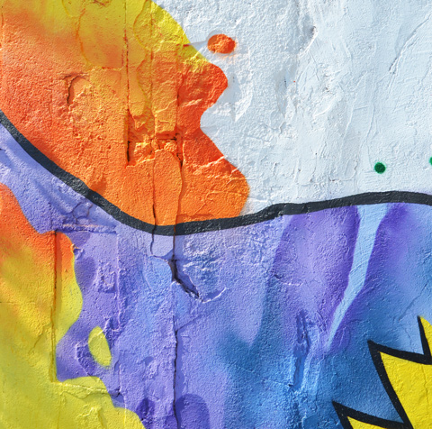close up of the texture and some of the colours in a larger mural, abstract, 