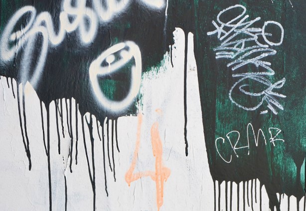 graffiti and paint drips in dark green, a pale pink 4
