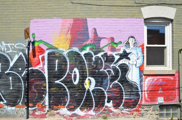 once a mural of Dr Spock, now tagged over although Spock's head is still visible