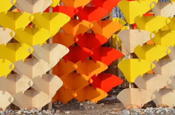 close up of orange and yellow shapes that make Firest of Butterflies