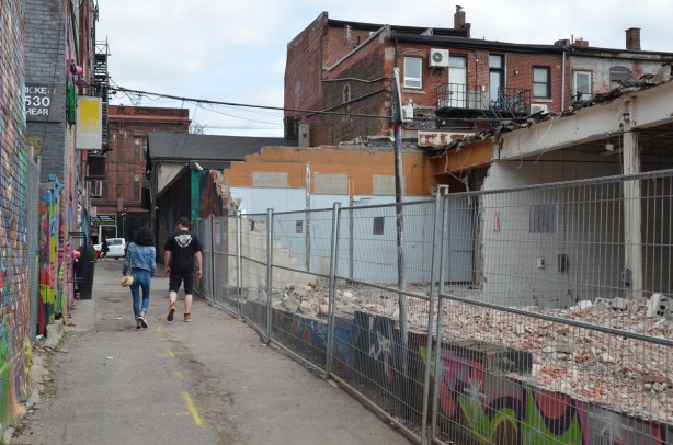 demolition of building in graffiti alley