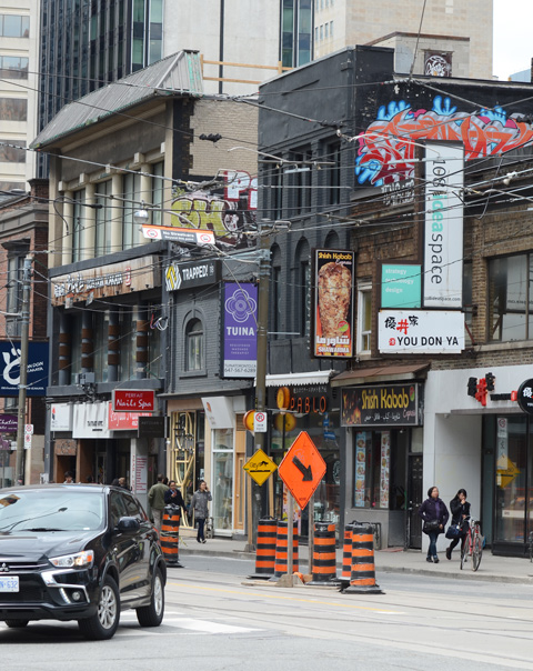 downton buildings with a construction zone