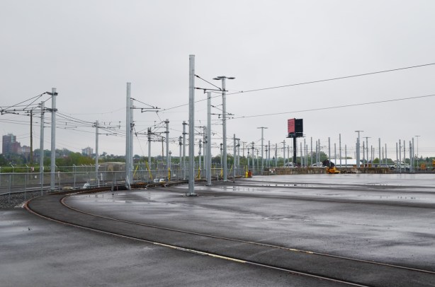 streetcar tracks and overhead wires