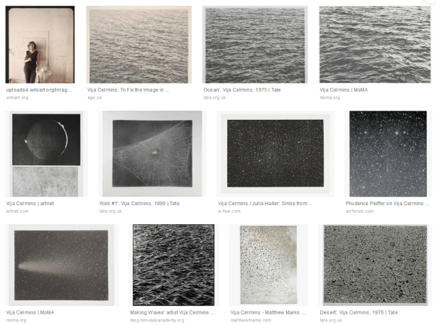 screenshot of images of artwork by Vija Celmins