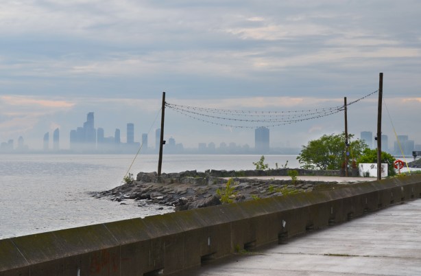 shoreline of Ontario Place, looking west over Lake Ontario to Etobicoke and Mississauga 