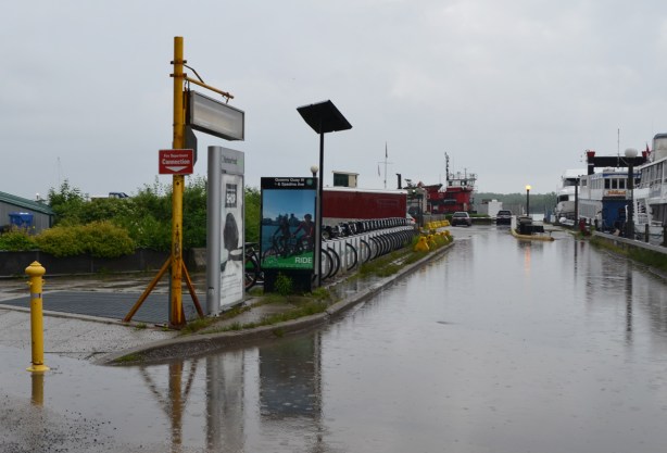 flooded driveway and entrance to underground parking, 